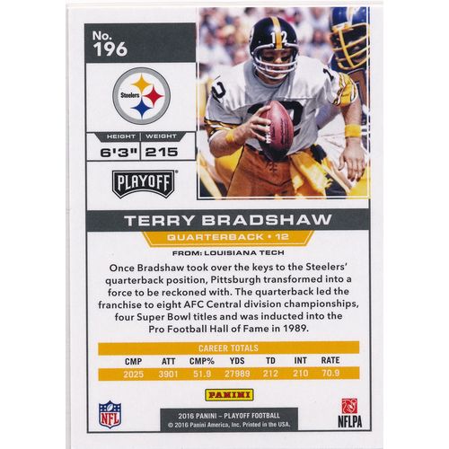 2016 Panini Playoff Football Kickoff Parallel 196 Terry Bradshaw Steelers 33/199