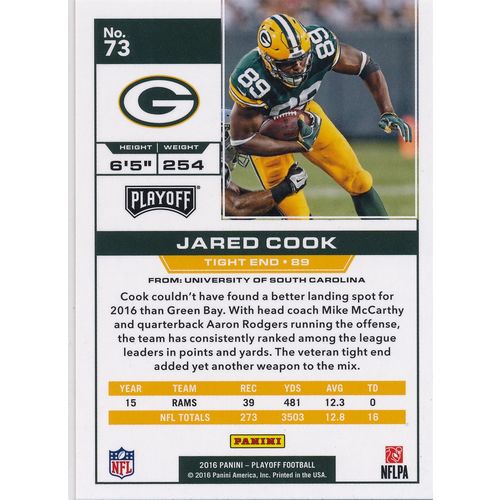 2016 Panini Playoff Football 73 Jared Cook Green Bay Packers