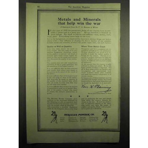 1918 Hercules Powder Ad - Metals and Minerals Win War