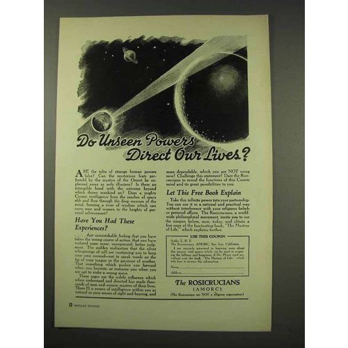 1949 Rosicrucians Ad - Unseen Powers Direct Our Lives