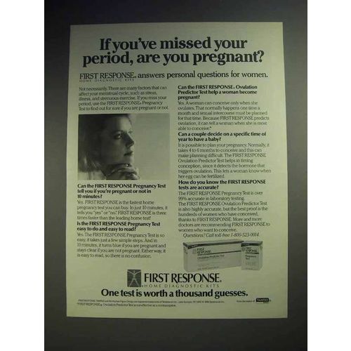 1988 First Response Pregnancy Test Ad - Missed Period