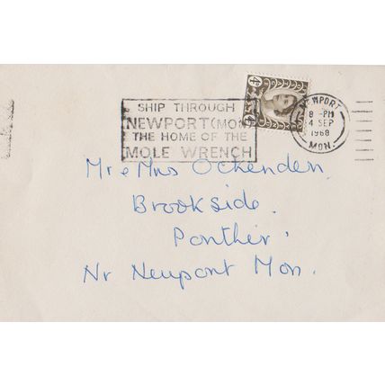 GB 1968 front Newport with 4d regional & Ship Through Newport slogan