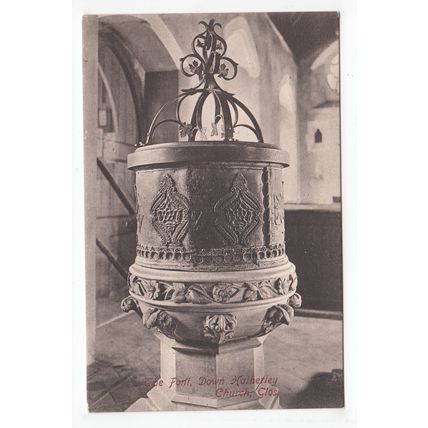 The Church Font Down Hatherley Postcard Gloucestershire