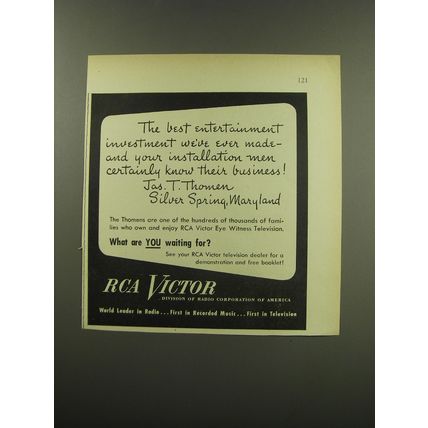 1949 RCA Victor Television Ad - The best entertainment investment