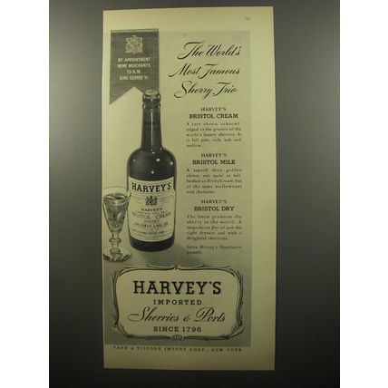 1950 Harvey's Sherries & Ports Ad - The world's most famous Sherry Trio