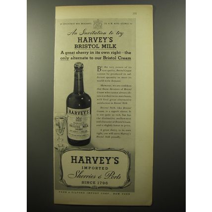 1950 Harvey's Sherries & Ports Ad - An invitation to try Harvey's Bristol Milk