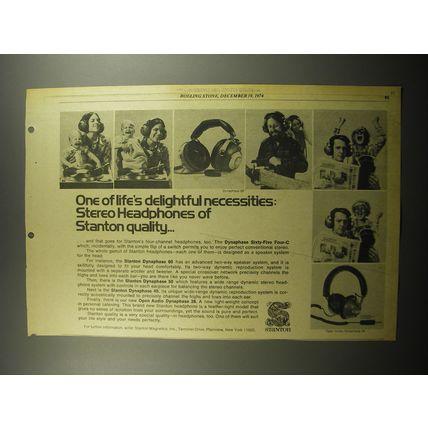 1974 Stanton Dynaphase Headphones Ad - One of life's delightful necessities