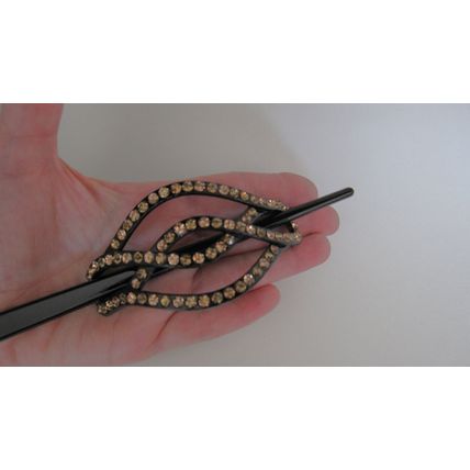 Gold crystal art deco black acrylic hair slide stick clip barrette