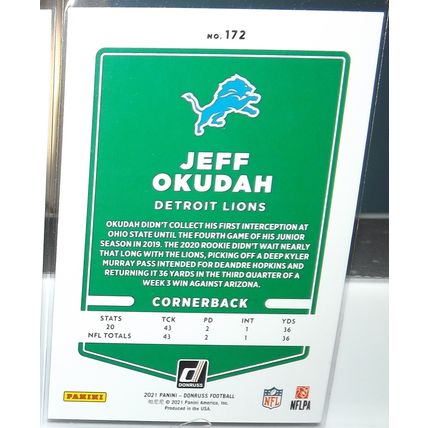 2021 Panini Donruss JEFF OKUDAH (Lions) Press Proof Blue #172