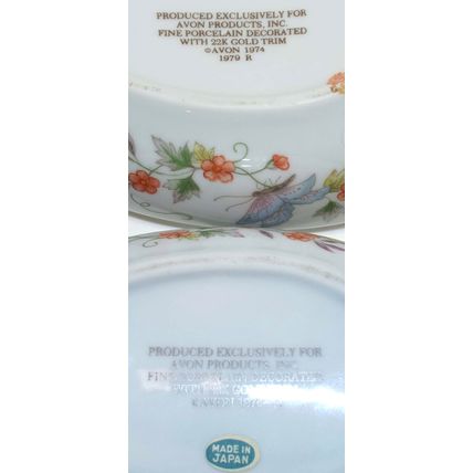 2 Mint 1974 Vintage AVON Japan Fine Porcelain Butterfly Fantasy Egg Trinket Box