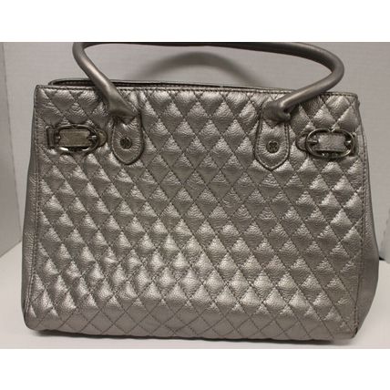 Emma Fox Silver Handbag, Quilted back exterior, double handles