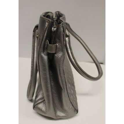 Emma Fox Silver Handbag, Quilted back exterior, double handles