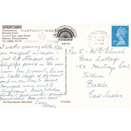 River Severn Worcester Postcard posted 1994 VGC