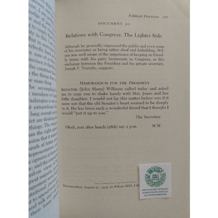 THE POLITICAL THOUGHT OF WOODROW WILSON edited by E DAVID CRONON