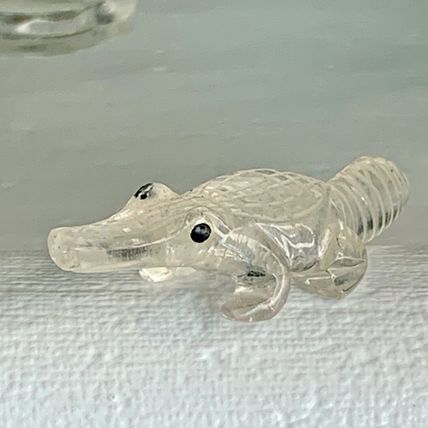 Crystal Carved Alligator Crocodile Miniature Figurine Detailed Carving 1.75" VTG