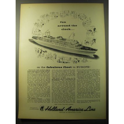 1960 Holland-America Line Cruise Ad - Fun around the clock