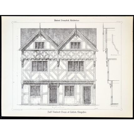 HALF TIMBERED HOUSE, AT LUDLOW, SHROPSHIRE 1890 Francis Dollman LITHOGRAPH #24