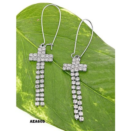 Rhinestone Cross Earrings - Clear - ER-AEA60S