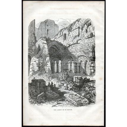 ABBEY AT ST. BAVON -GHENT - BELGIUM 1854 John Cassell ANTIQUE ENGRAVING