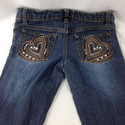 Squeeze Girls Size 7 Adjustable Waist Distressed Blue Jeans Straight Leg
