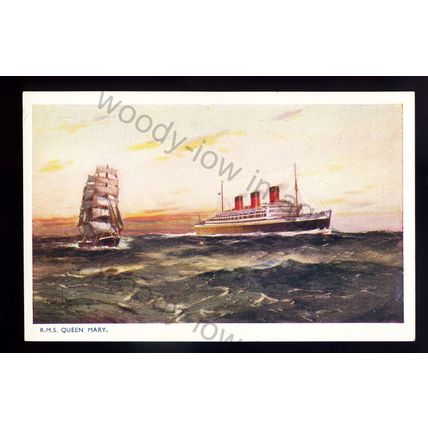 LS2661 - Cunard Liner - Queen Mary - bt. 1936 - Artist - Frank Mason - postcard