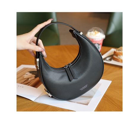 Women Genuine Leather Moon Handbag Black