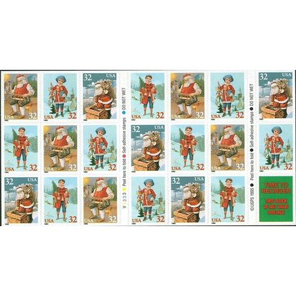 Santa Claus and Child Booklet Pane of Twenty 32 Cent Postage Stamps Scott 3011a