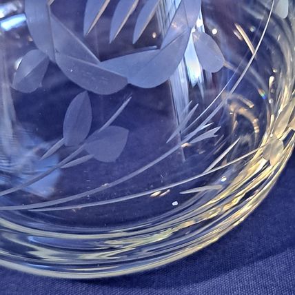 Vintage ETCHED GLASS CREAMER 4" ROSE Flower Floral Crystal