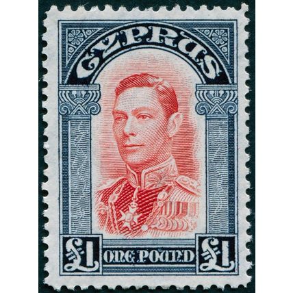 Cyprus 1938 £1 scarlet & indigo SG163 unused