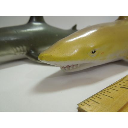 Lot of 2 Vintage Tiger Shark Plastic Toy Figures - Made in China - Ocean Animal
