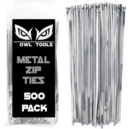 500 Pack of Stainless Steel Metal Zip Ties (Heavy Duty 11.8" Long & 200Lb Streng