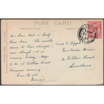 East Lyn from above Watersmeet, Lynmouth, 1928 - Sweetman RP Postcard