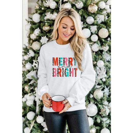 White MERRY and BRIGHT Leopard Print Pullover Sweatshirt