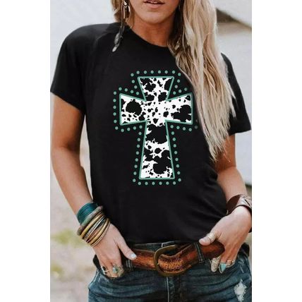 Black Animal Print Cross Graphic Tee