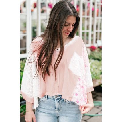 Delicacy Floral Lace Crochet Patchwork Batwing Sleeve Blouse