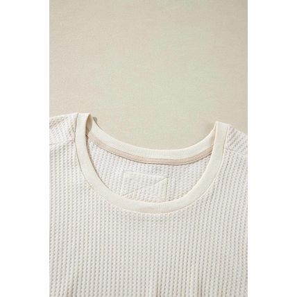 White Waffle Knit Exposed Seam V Neck Oversized Top