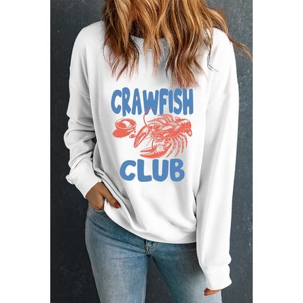 White CRAWFISH CLUB Printed Drop Shoulder Sweatshirt