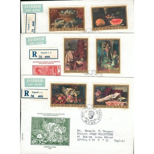 Yugoslavia FDC 1972 - SG1515-1540 - Yugoslav Art, Still Life x 3 covers