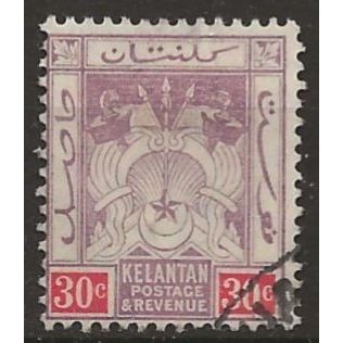 Kelantan 1926 SG21 30c Purple & Carmine Very Fine Used ..