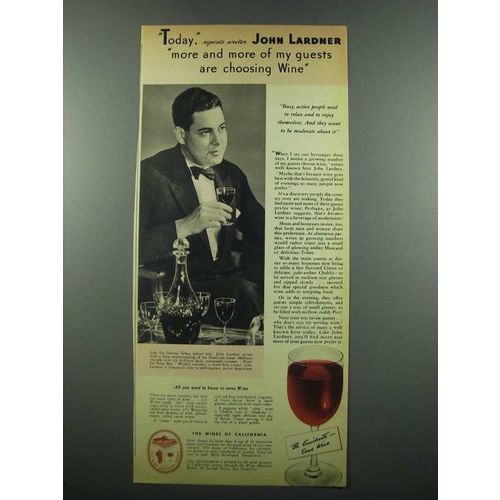 1939 Wine Advisory Board Ad - Writer John Lardner