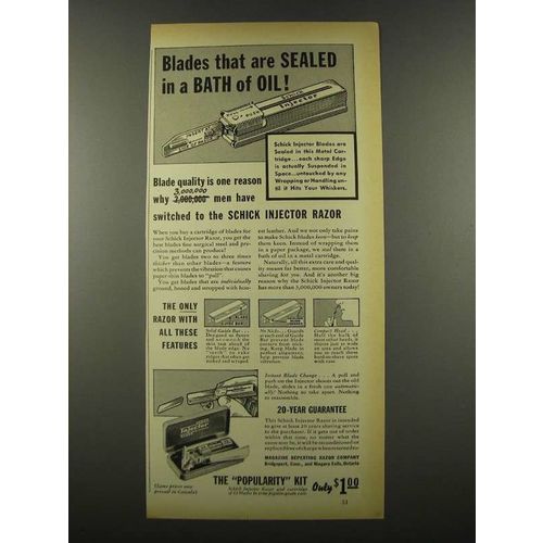 1939 Schick Injector Razor Ad - Blades Sealed of Oil