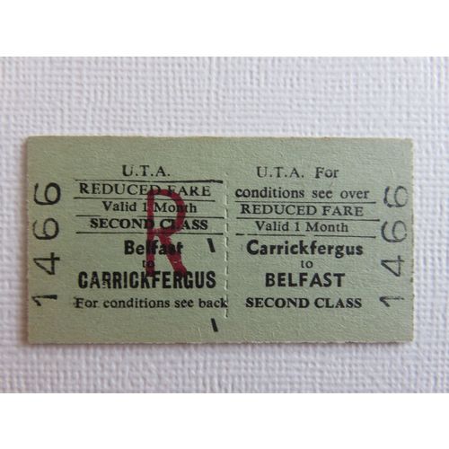 Ulster Transport Authority Carrickfergus-Belfast 2nd Rtn Reduced Fare Ticket #77