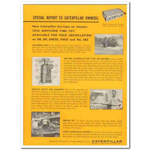 WEGCO EQUIPMENT RENTAL INC 1959 Caterpillar air cleaner vintage ad