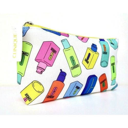 Clinique Products Illustrated and White Makeup Cosmetic Bag