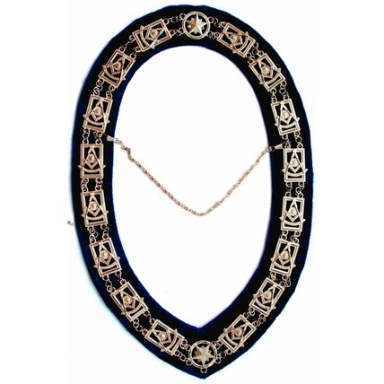 MASONIC REGALIA PAST MASTER NEW GOLD METAL CHAIN COLLAR BLACK VELVET CP MADE