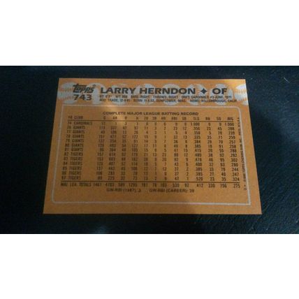 1988 Topps Card # 743 Larry Herndon Excellent-Mint (6) Detroit Tigers