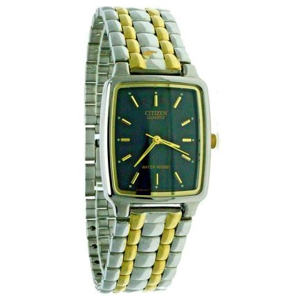 New Citizen Quartz Wristwatch Two Tone S Steel Case & Band Square WR Black Dial