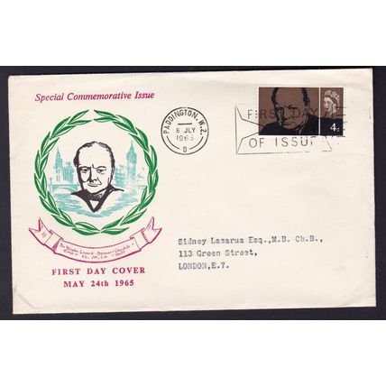 GB 1965 CHURCHILL 4d TYPED ADDRESS FDC PADDINGTON POSTMARK