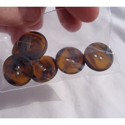 YY6 6 Tortoise Brown Buttons 20mm Fish Eye Disc 2 Hole Sewing Crafting