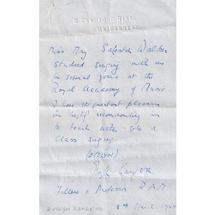 Evelyn Langston Dorothy Bond Soprano Royal School Of Music WW2 Hand Signed Lette